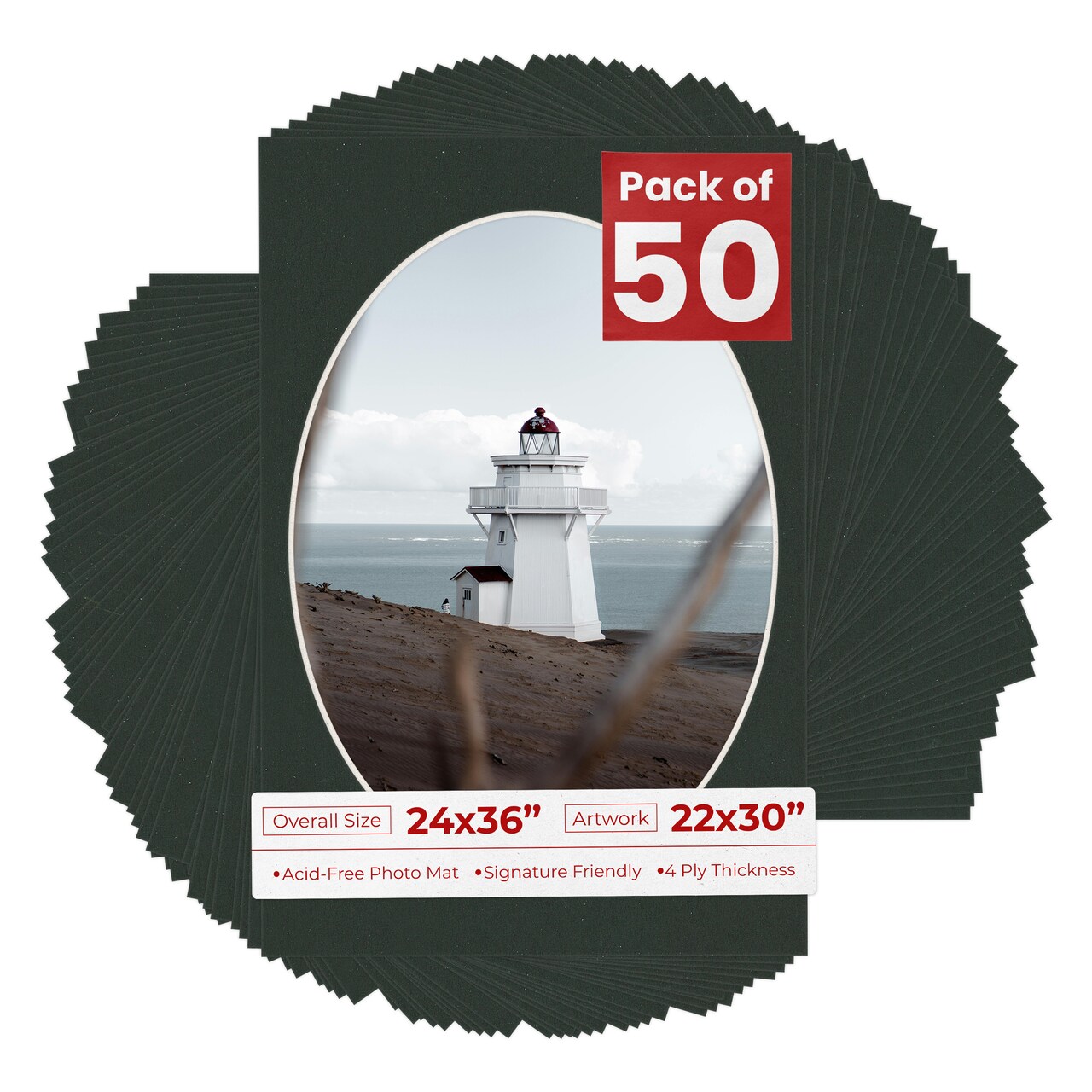 Textured Black Mat Board for 24x36 Frames - Oval Opening for 22x30 Photos